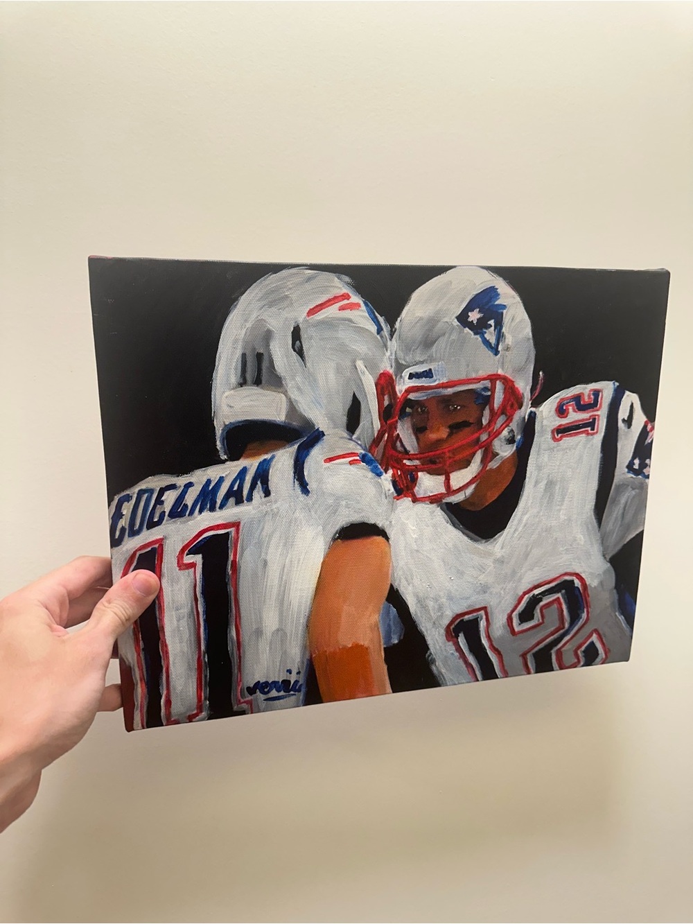 Julian Edelman & Brady painting Football Players Acrylic Wall Art New England